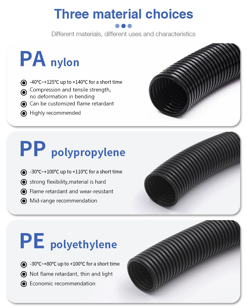 PA6 PP PE Electrical Flexible Corrugated Plastic Rubber Hose Conduit Tube Hot Selling