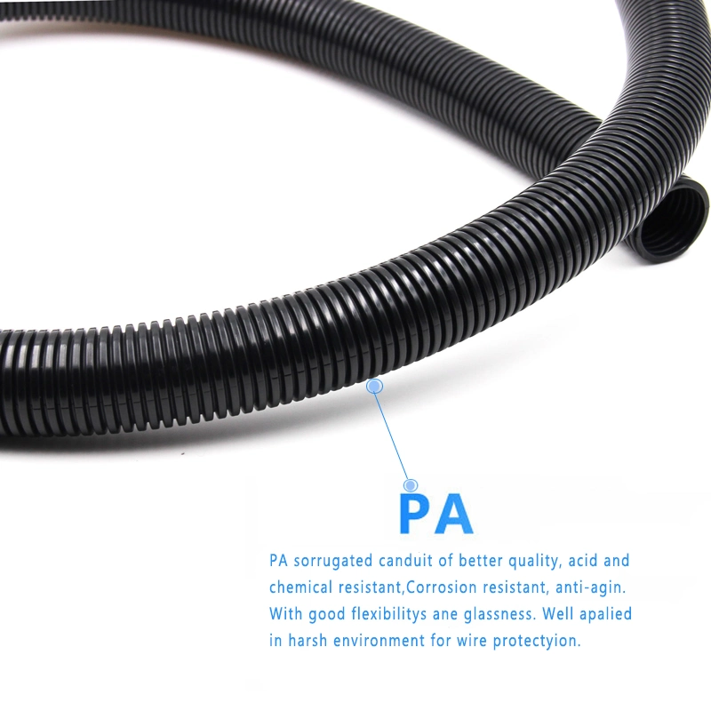 Black Inner Dia 12mm Corrugated Tube Conduit PP Polyethylene Tubing Flexible Pipe